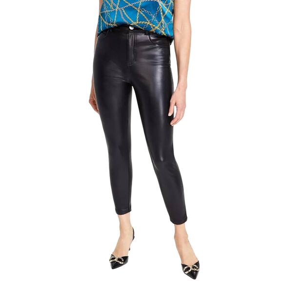 I.N.C. Denim Skinny High Rise Faux Leather Pants Sz 16/33 Curvy Short Black NWT - Picture 1 of 7